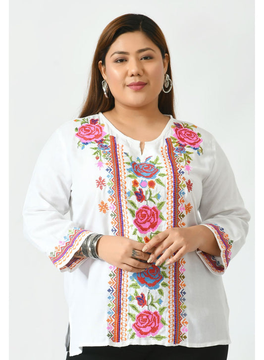 White Floral Print Top