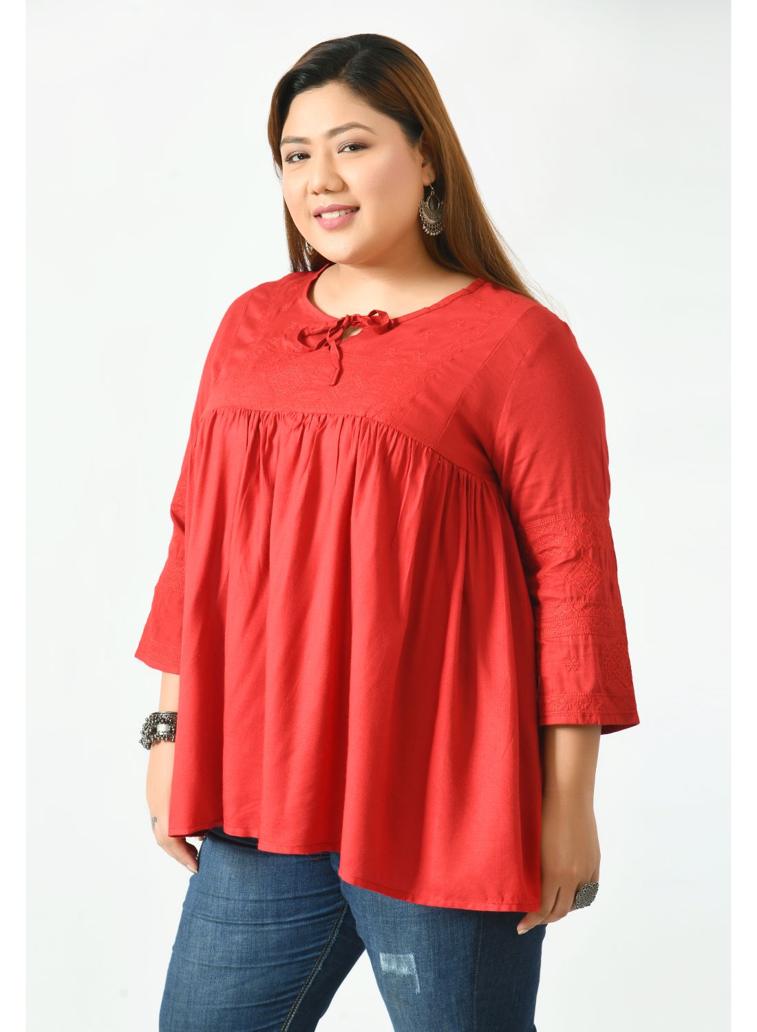 Red Tie-Up Neck Top