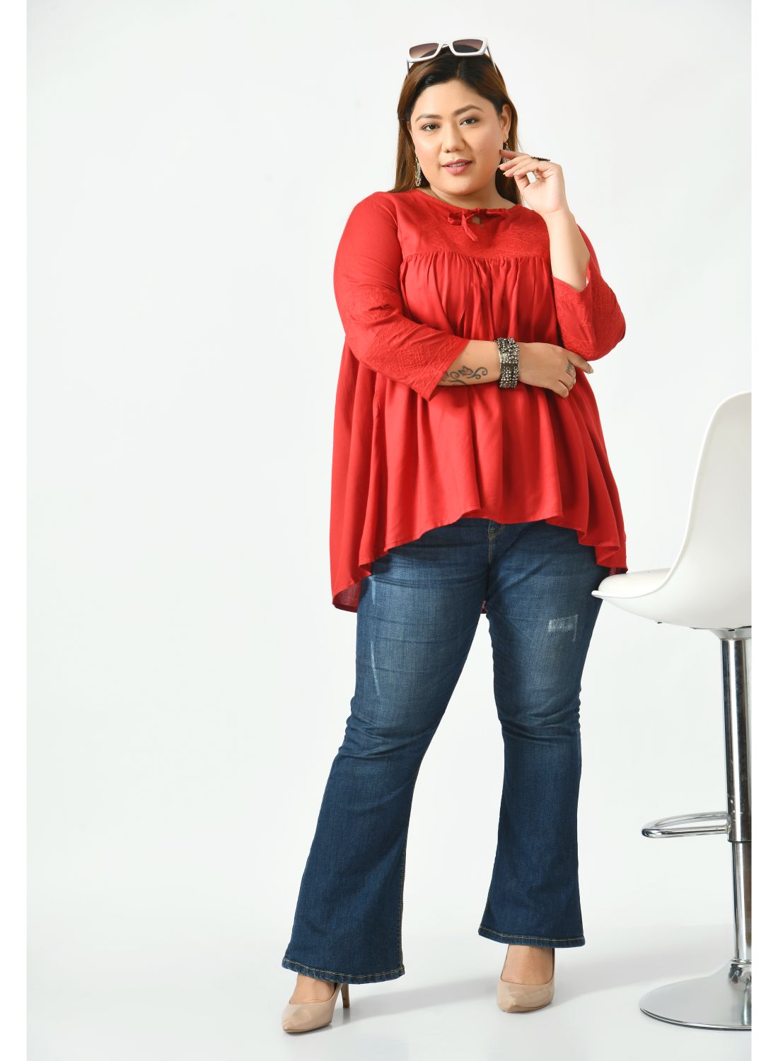 Red Tie-Up Neck Top