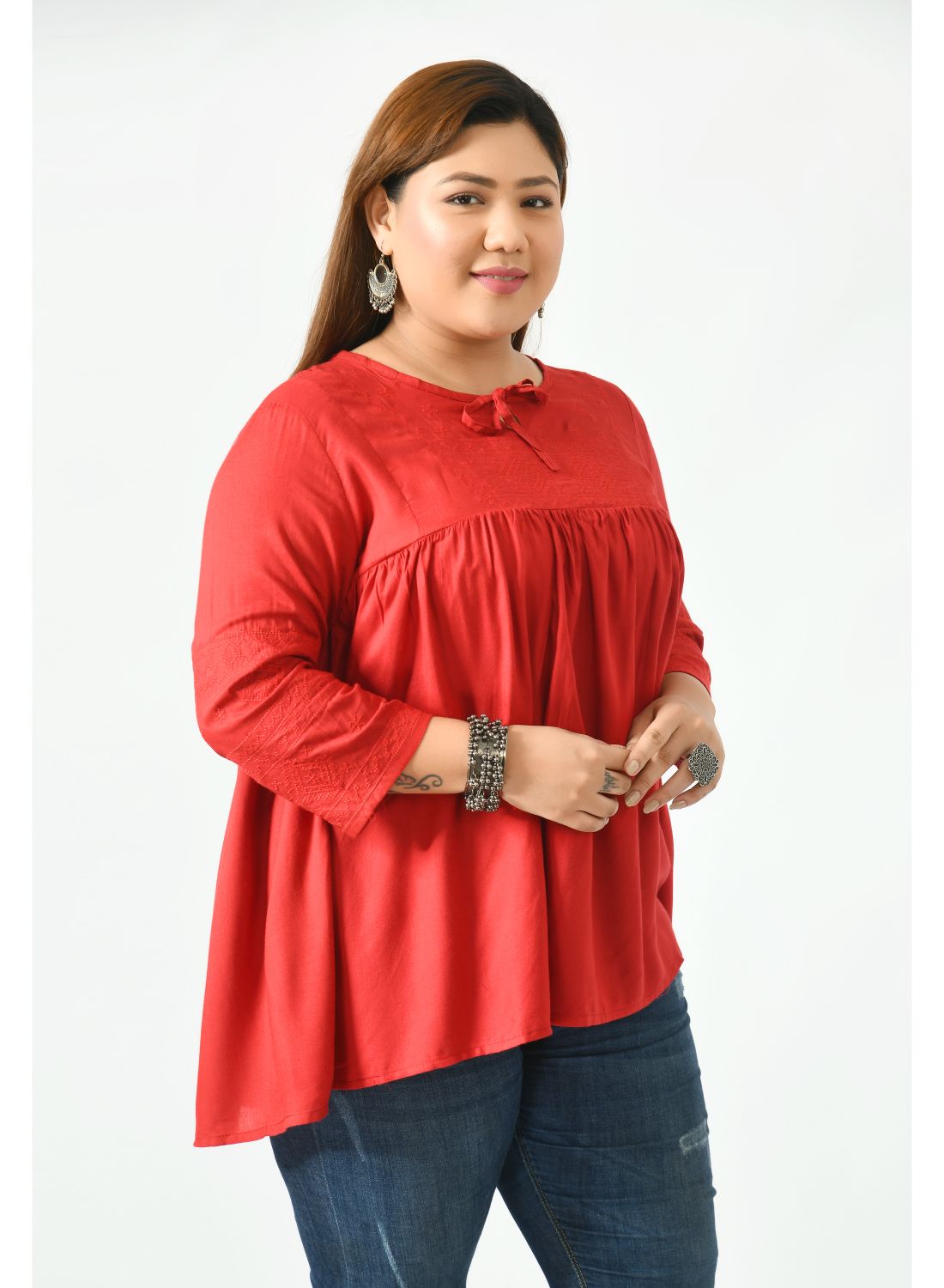 Red Tie-Up Neck Top