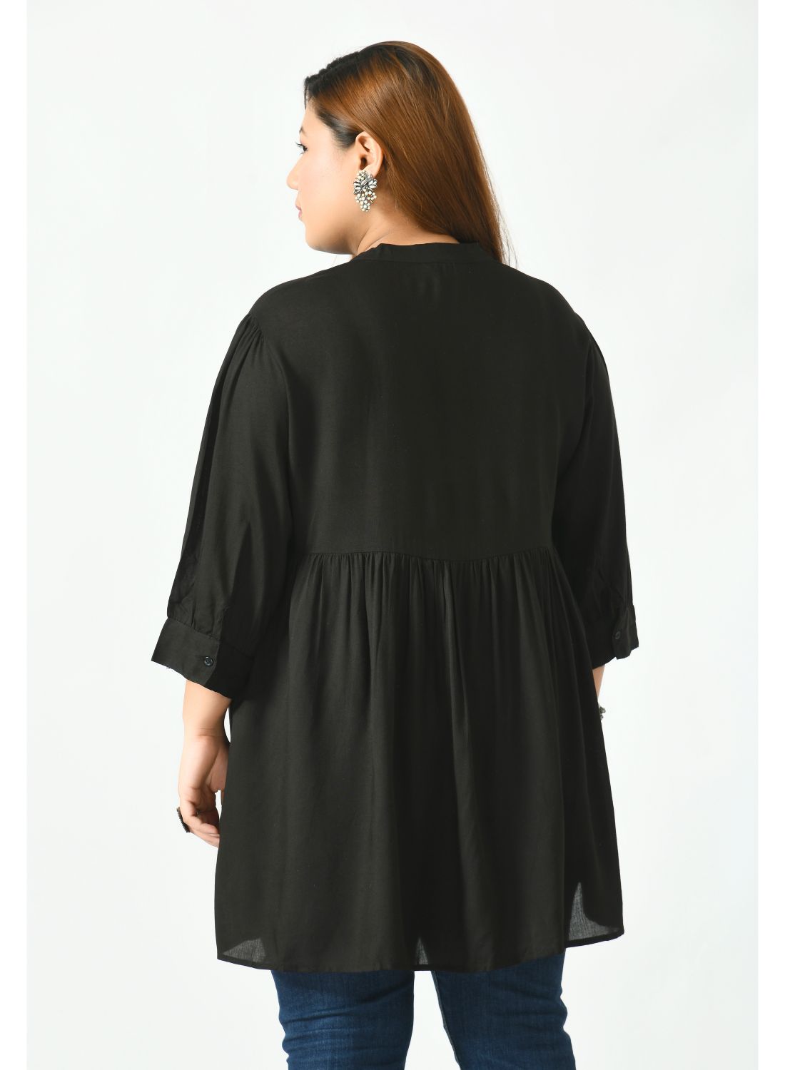 Black Mandarin Collar Shirt Style Top