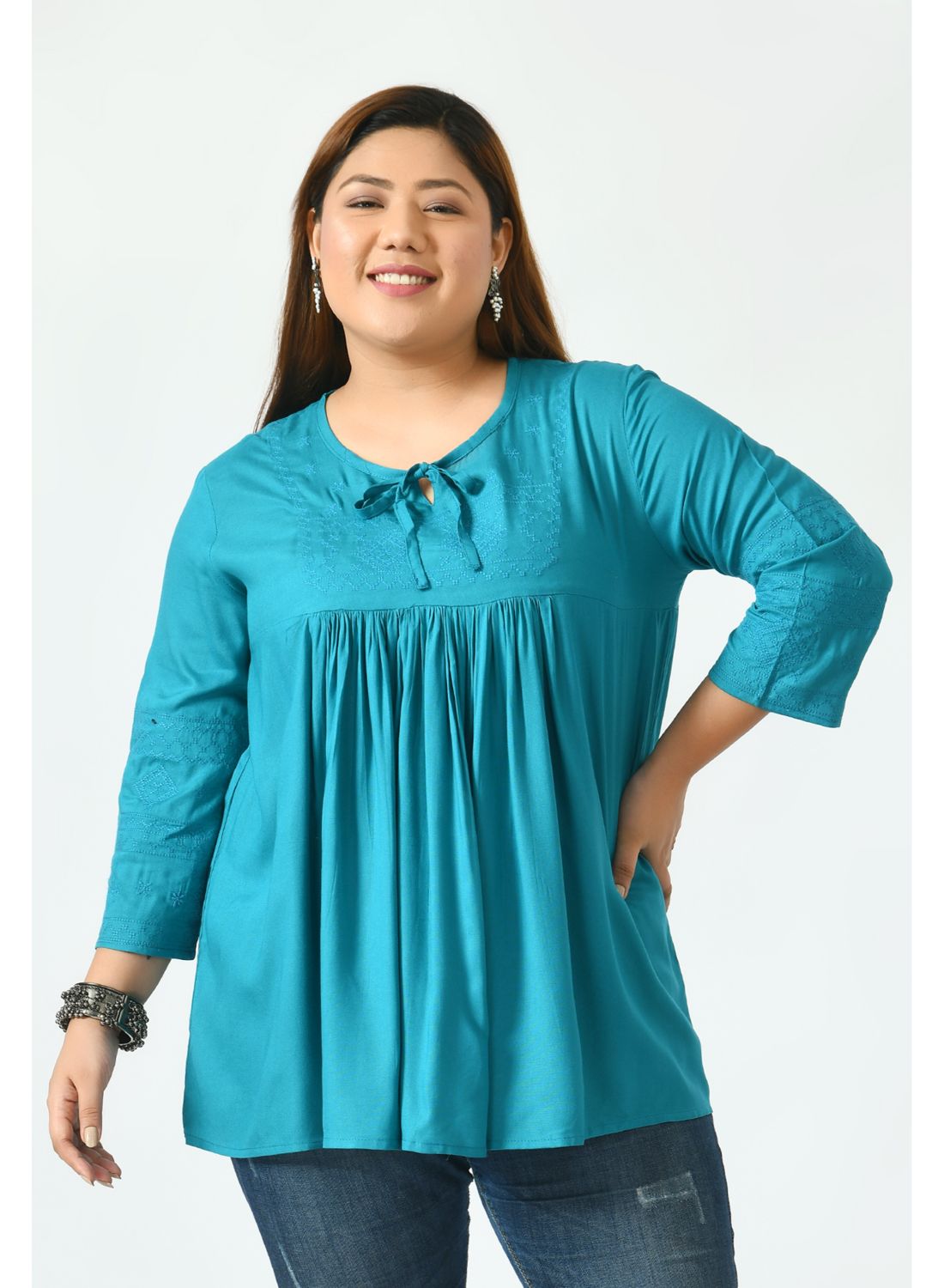 Teal Tie-Up Neck Top