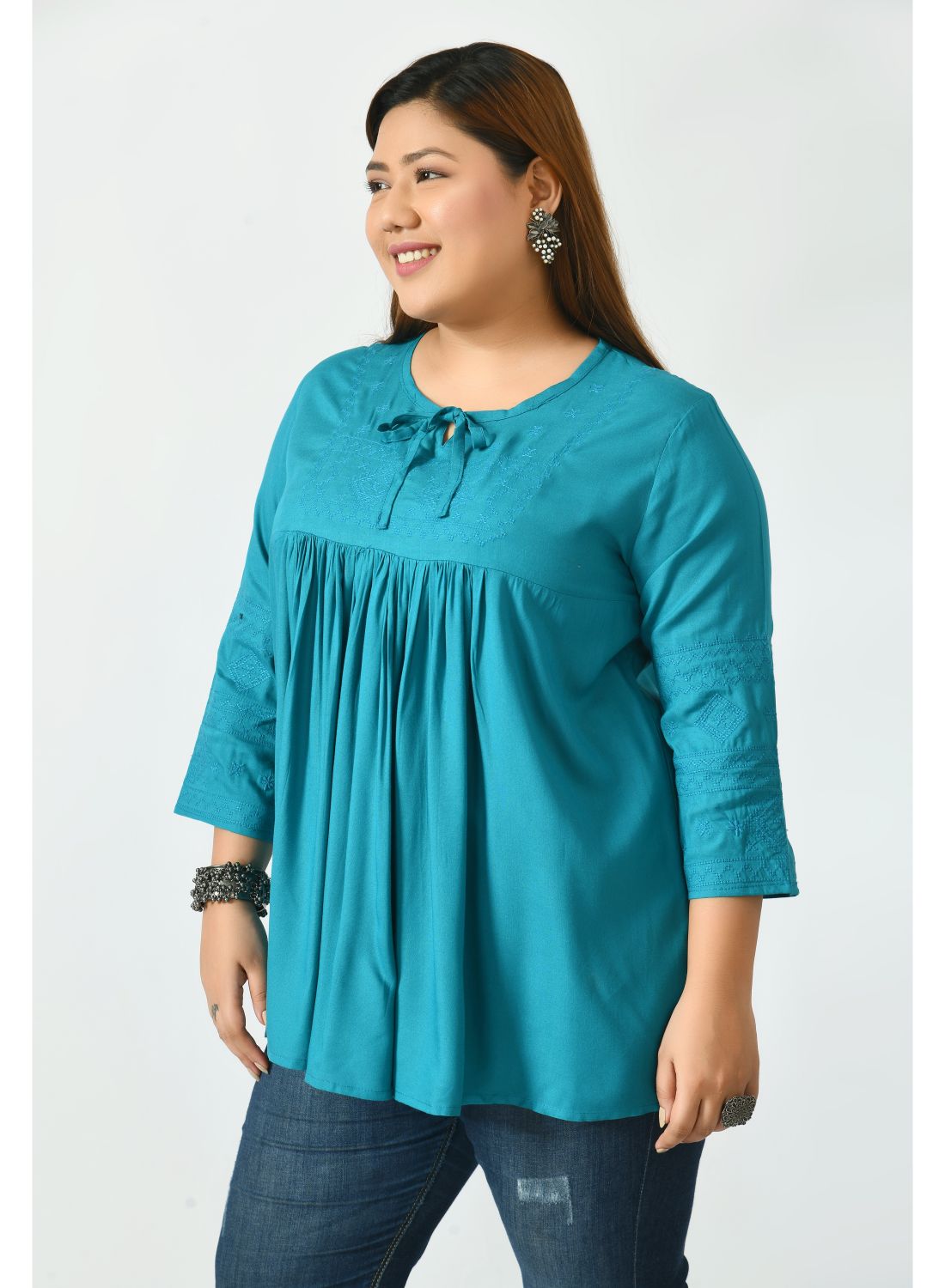 Teal Tie-Up Neck Top