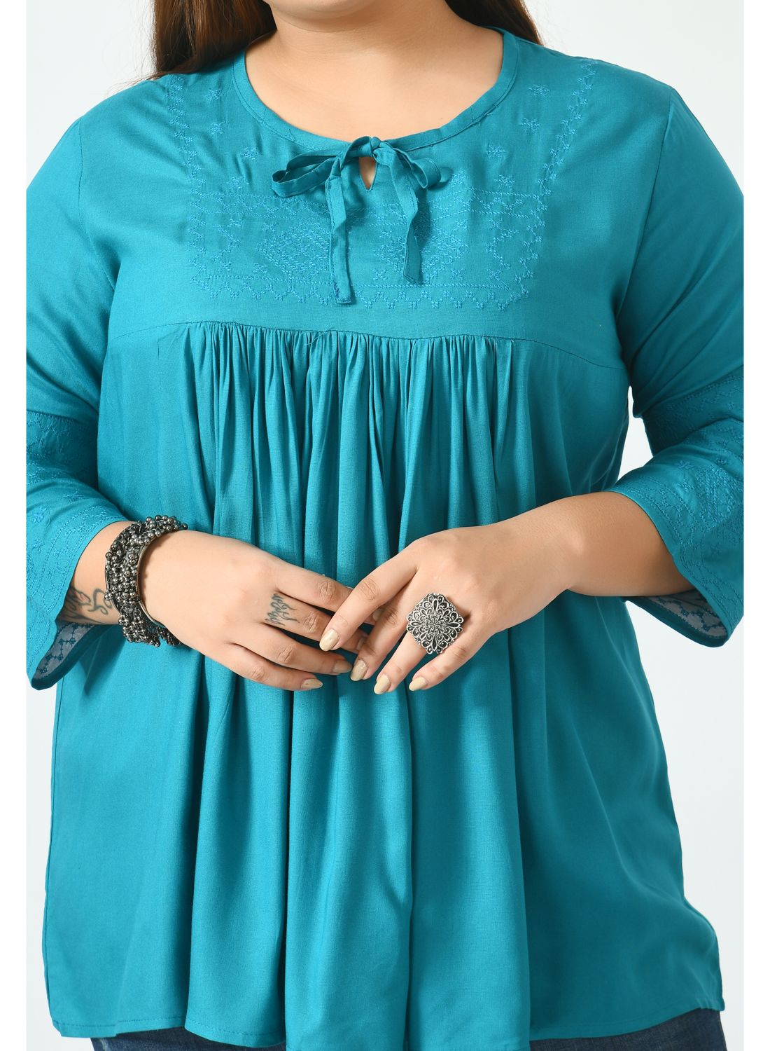 Teal Tie-Up Neck Top
