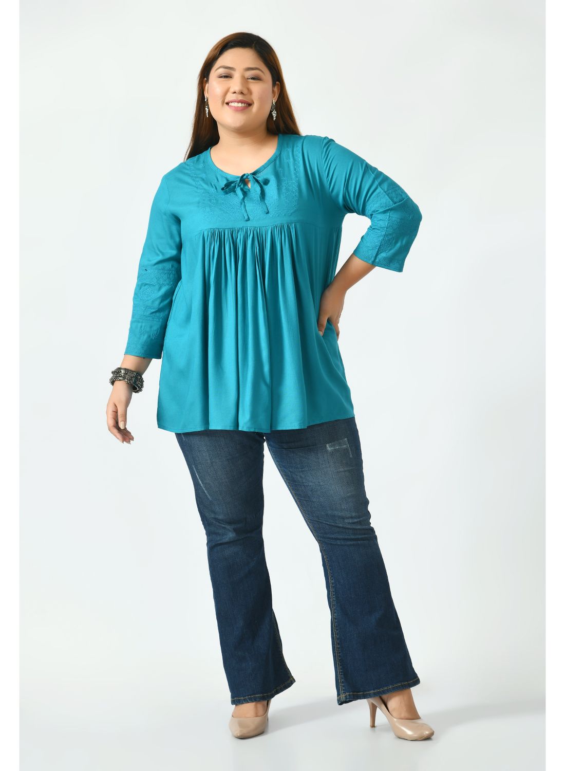 Teal Tie-Up Neck Top