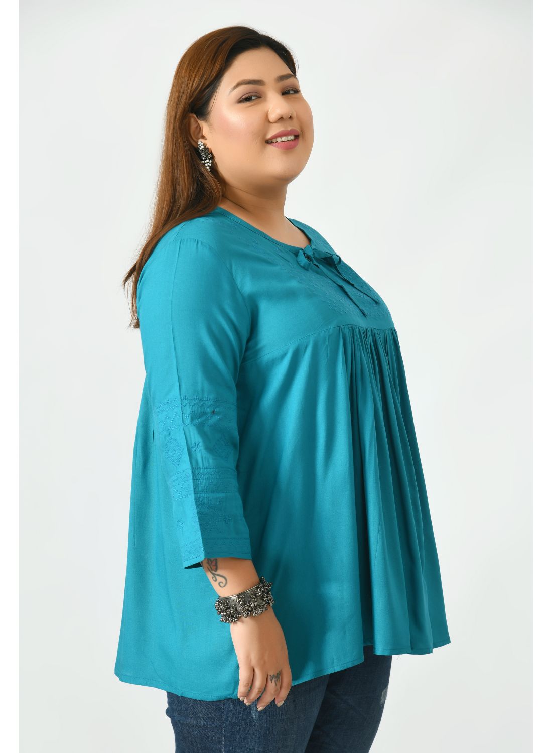 Teal Tie-Up Neck Top