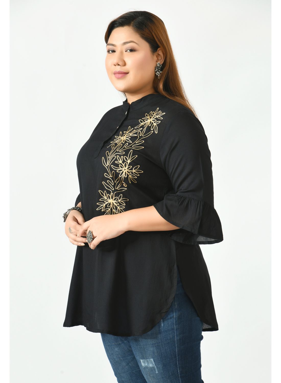 Black Mandarin Collar Top