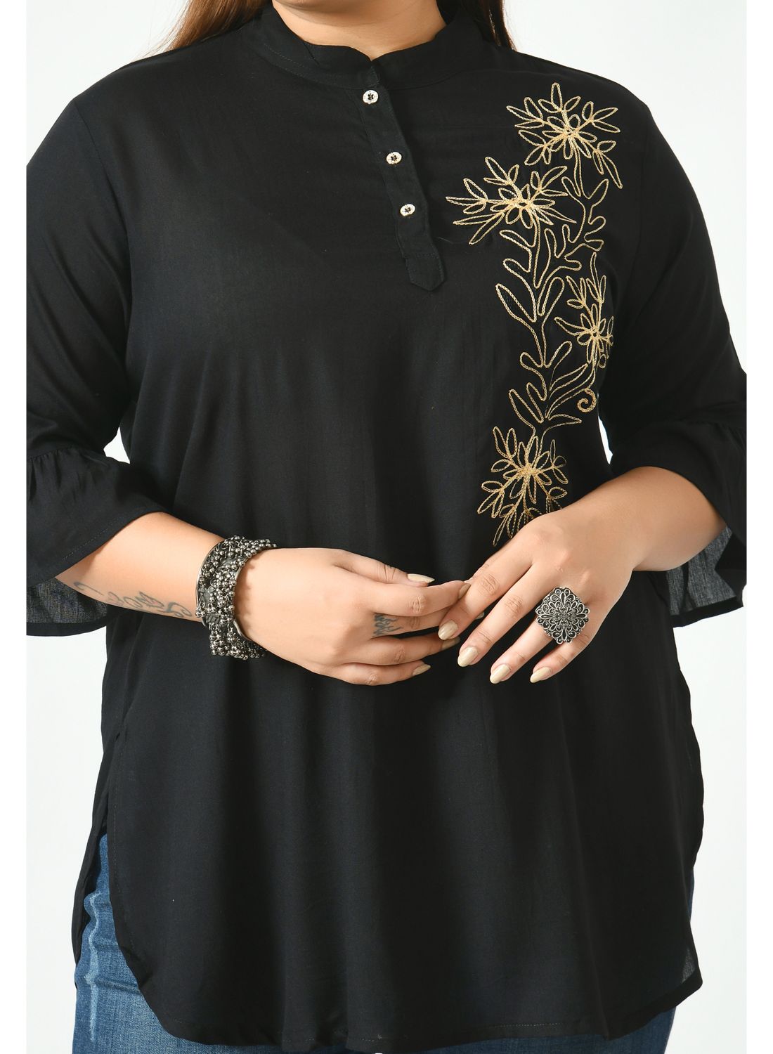 Black Mandarin Collar Top