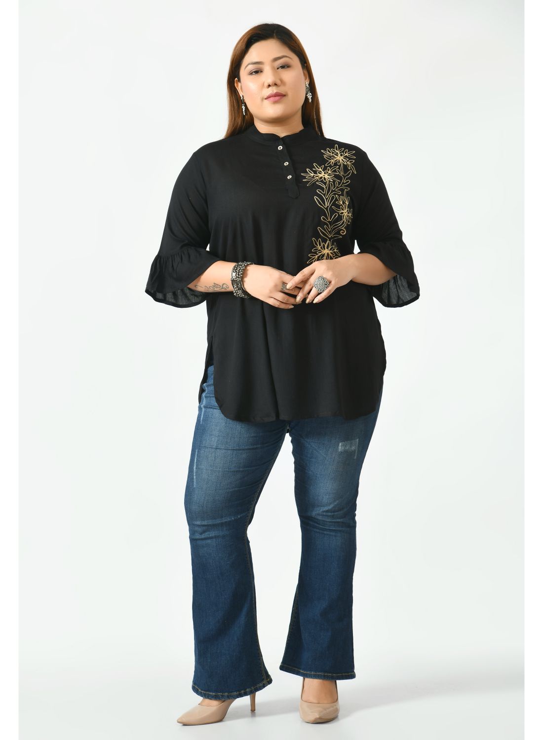 Black Mandarin Collar Top