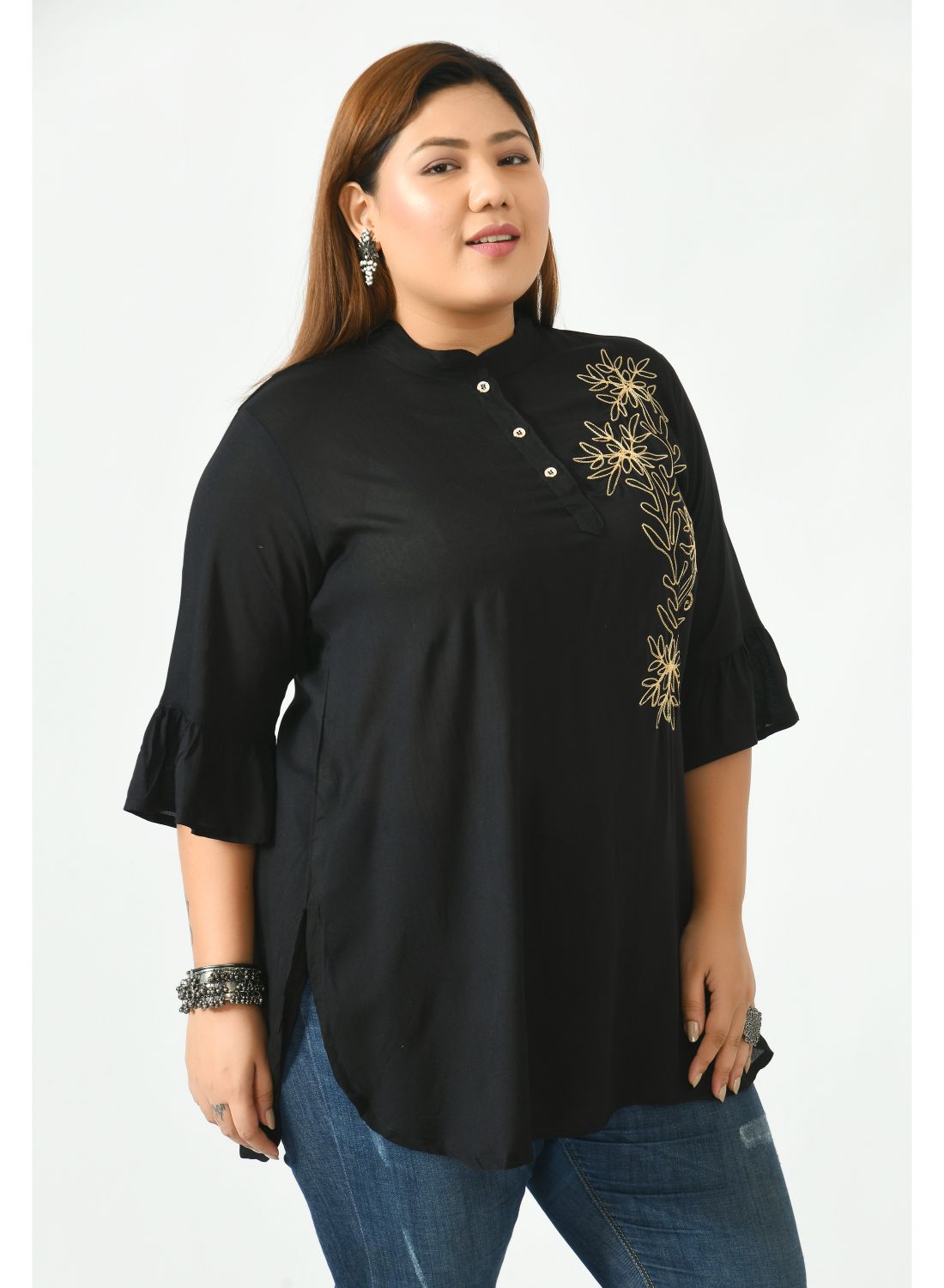 Black Mandarin Collar Top