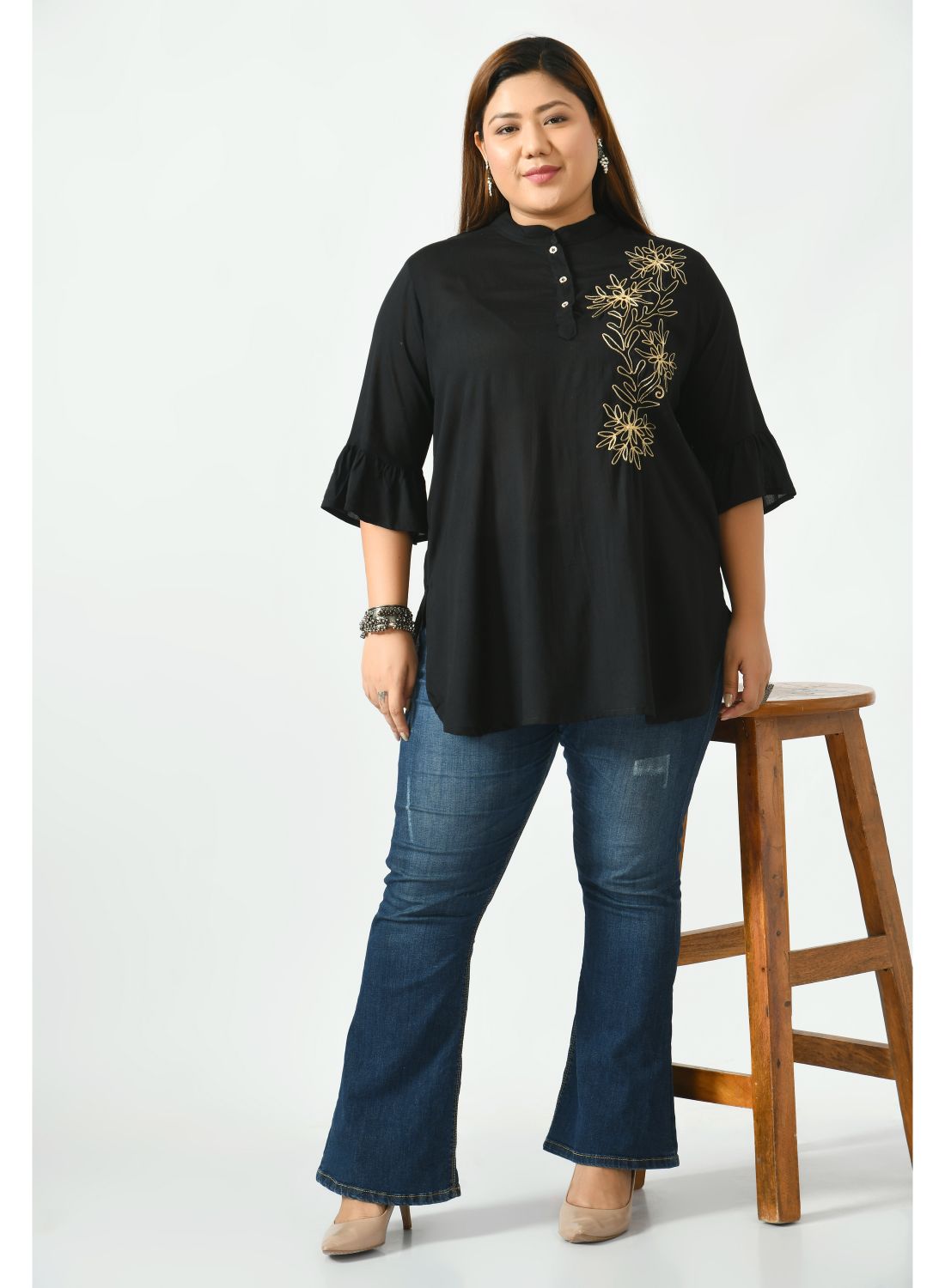 Black Mandarin Collar Top