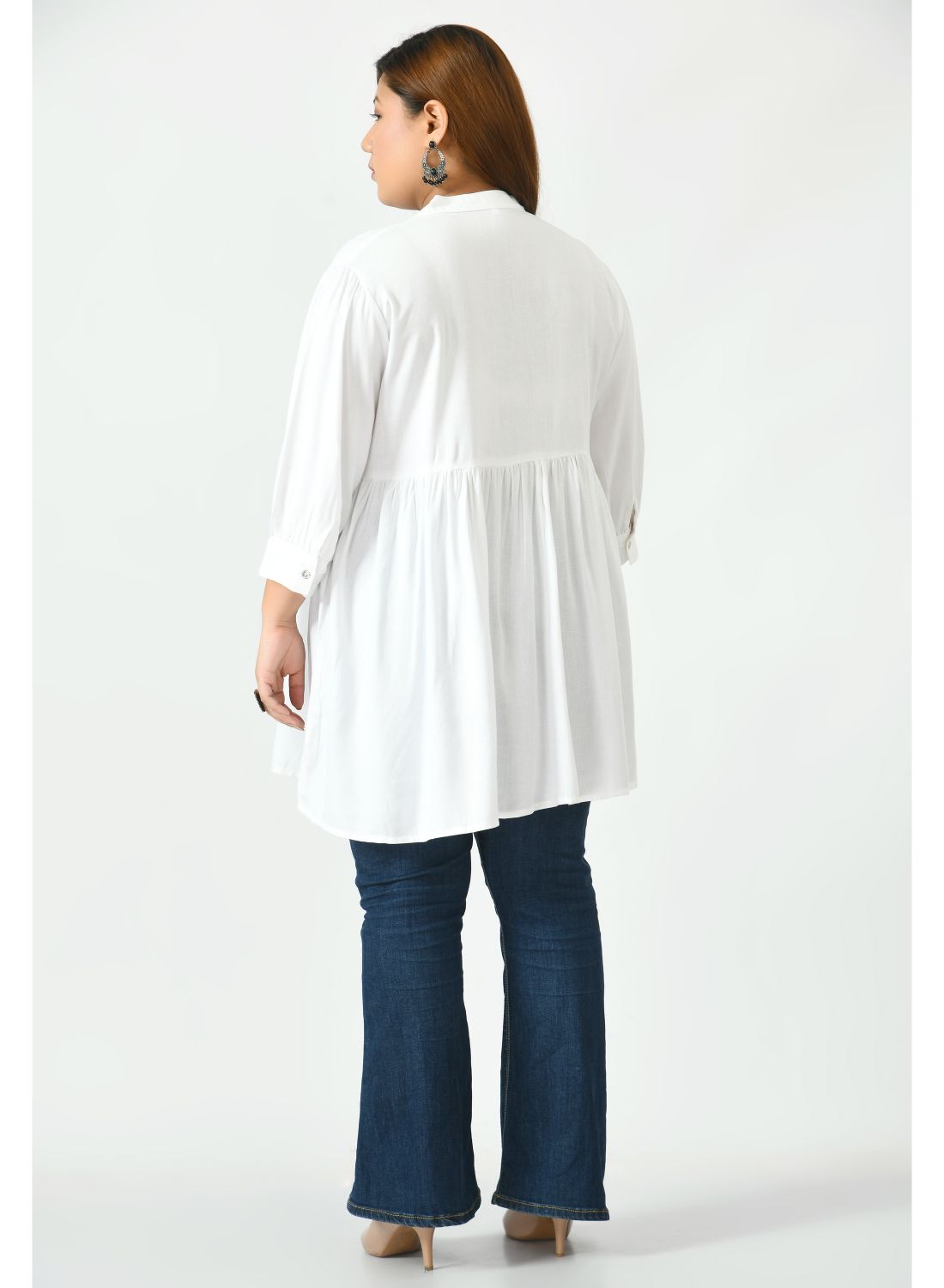 White Mandarin Collar Longline Top