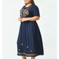Blue Floral Embroidered Empire Midi Dress Plus Size