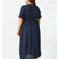 Blue Floral Embroidered Empire Midi Dress Plus Size