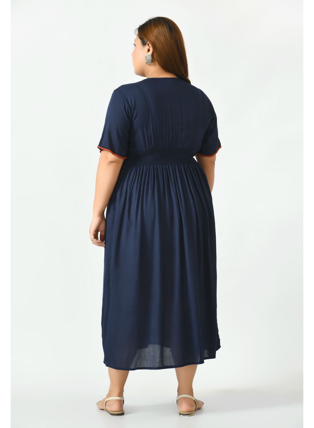 Blue Floral Embroidered Empire Midi Dress Plus Size