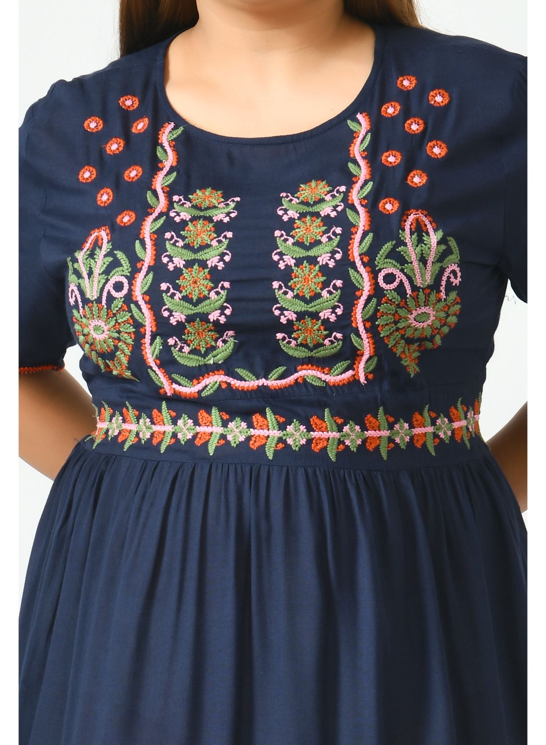 Blue Floral Embroidered Empire Midi Dress Plus Size