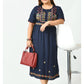 Blue Floral Embroidered Empire Midi Dress Plus Size