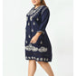 Navy Blue Ethnic Motifs Embroidered A-Line Dress Plus Size