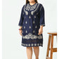 Navy Blue Ethnic Motifs Embroidered A-Line Dress Plus Size