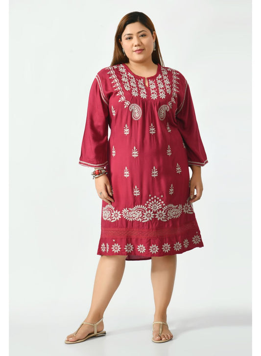 Red Ethnic Motifs A-Line Dress Plus Size