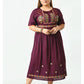 Brown Ethnic Motifs Embroidered A-Line Midi Dress Plus Size