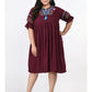 Floral Embroidered Tie-Up Neck A-Line Dress