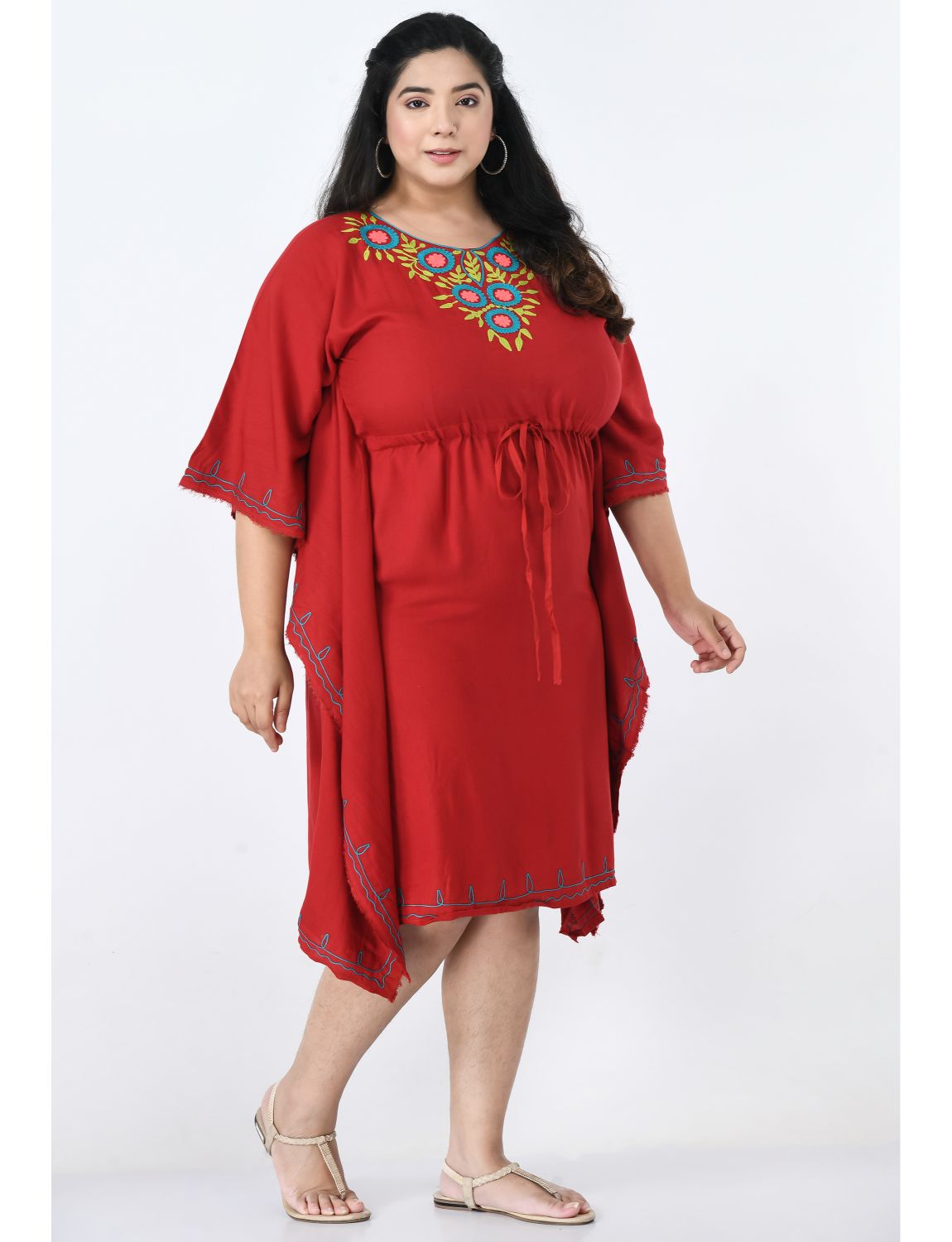 Ethnic Motifs Embroidered Kaftan Dress Plus Size