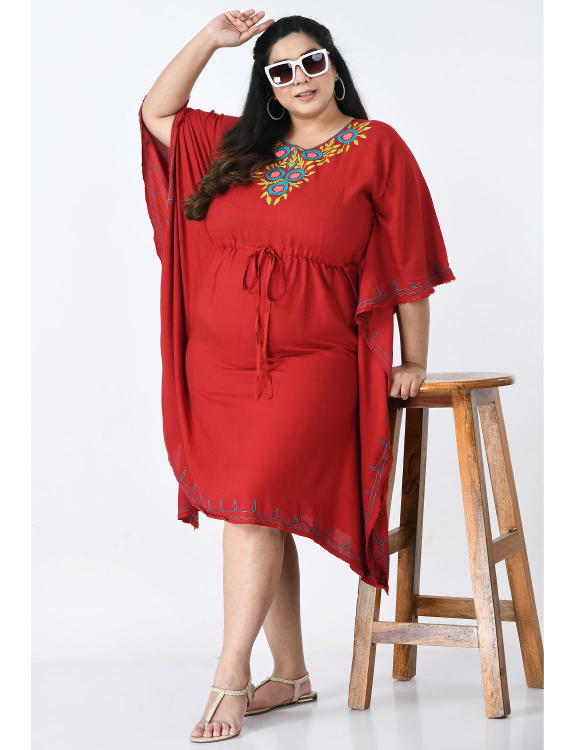 Ethnic Motifs Embroidered Kaftan Dress Plus Size