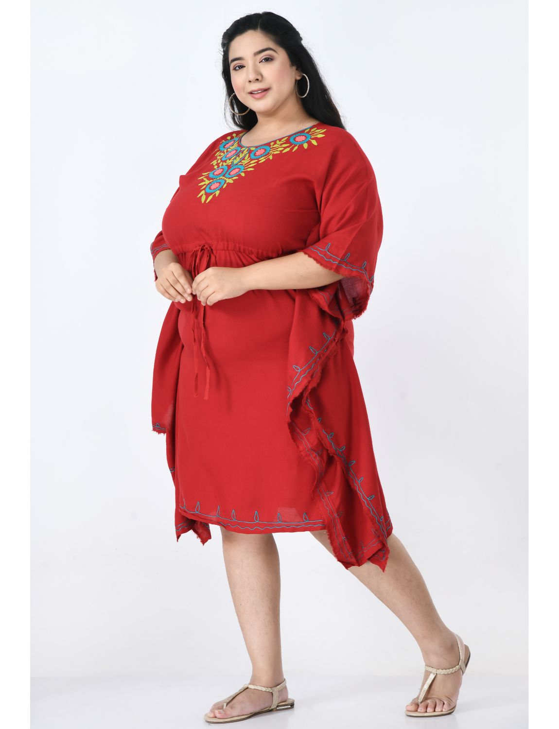 Ethnic Motifs Embroidered Kaftan Dress Plus Size