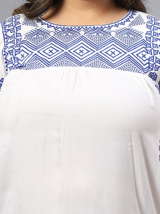 Plus Size Geometric Embroidered Round Neck A-Line Dress