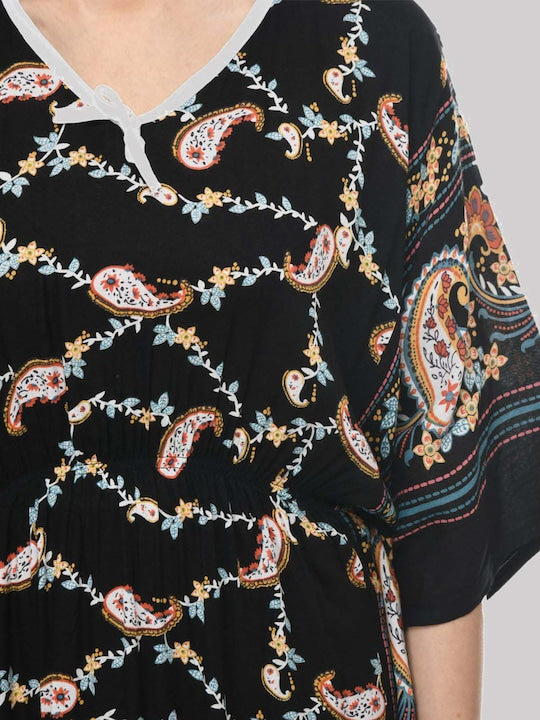 Floral Printed V-Neck Kaftan Dress