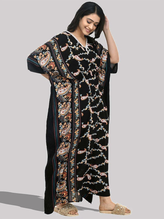 Floral Printed V-Neck Kaftan Dress