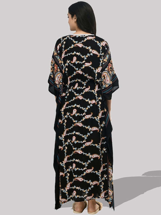 Floral Printed V-Neck Kaftan Dress