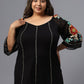 Plus Size Polka Dot Embroidered V-Neck Longline Pure Cotton Top