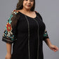 Plus Size Polka Dot Embroidered V-Neck Longline Pure Cotton Top