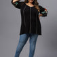 Plus Size Polka Dot Embroidered V-Neck Longline Pure Cotton Top