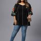 Plus Size Polka Dot Embroidered V-Neck Longline Pure Cotton Top