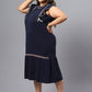 Plus Size Floral Embroidered Sleeveless Ruffles A-Line Midi Dress