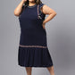 Plus Size Floral Embroidered Sleeveless Ruffles A-Line Midi Dress