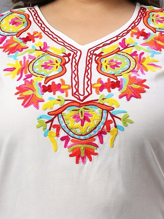 Plus Size Floral Embroidered V-Neck Top