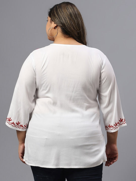 Plus Size Floral Embroidered V-Neck Top