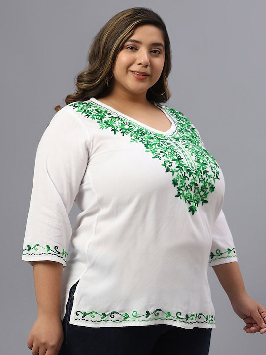 Plus Size Floral Embroidered V-Neck Top