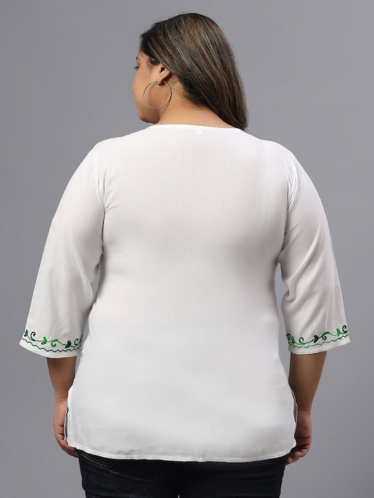 Plus Size Floral Embroidered V-Neck Top