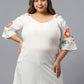 Plus Size Floral Embroidered V-Neck Longline Cotton Top