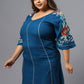Plus Size Polka Dot Embroidered V-Neck Longline Pure Cotton Top