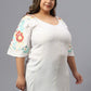 Plus Size Floral Embroidered V-Neck Longline Cotton Top
