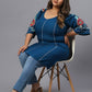 Plus Size Polka Dot Embroidered V-Neck Longline Pure Cotton Top