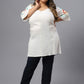Plus Size Floral Embroidered V-Neck Longline Cotton Top