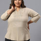 Plus Size Floral Embroidery Mandarin Collar Cotton Regular Top