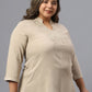 Plus Size Floral Embroidery Mandarin Collar Cotton Regular Top
